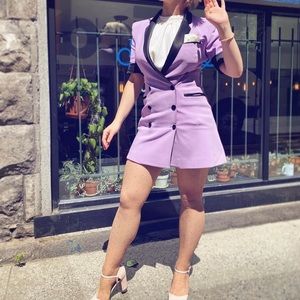 NISSE Lavender purple suit dress, double breasted with black silk trim